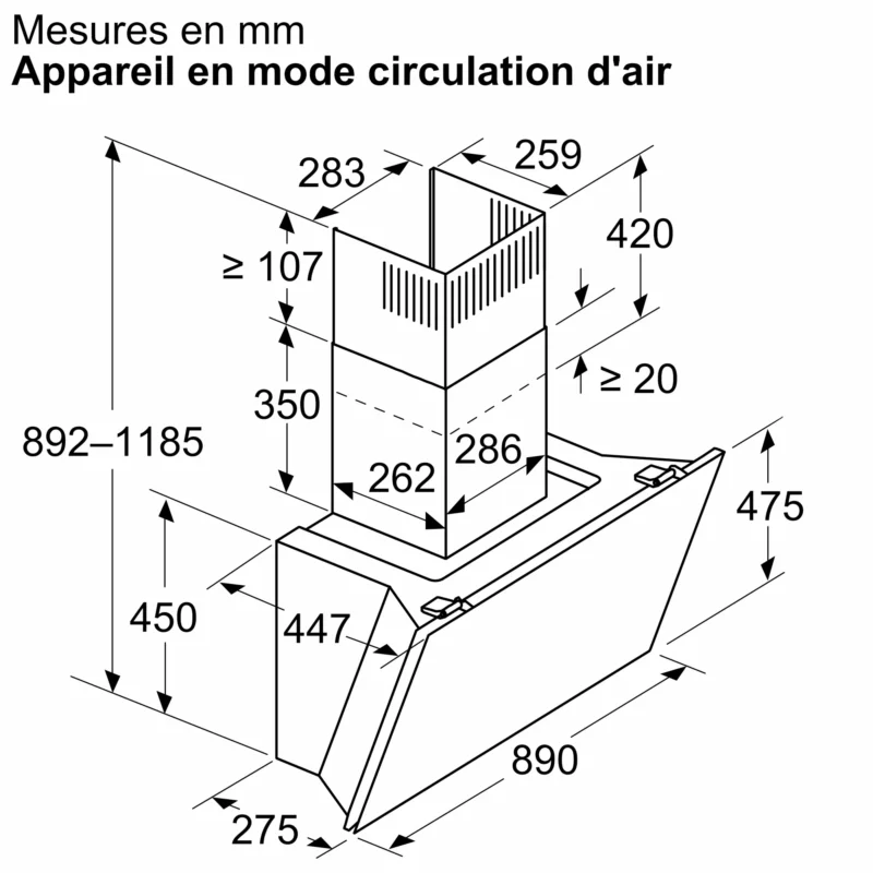 Série 8 Hotte murale 90 cm Noir avec finition en verre – Image 7